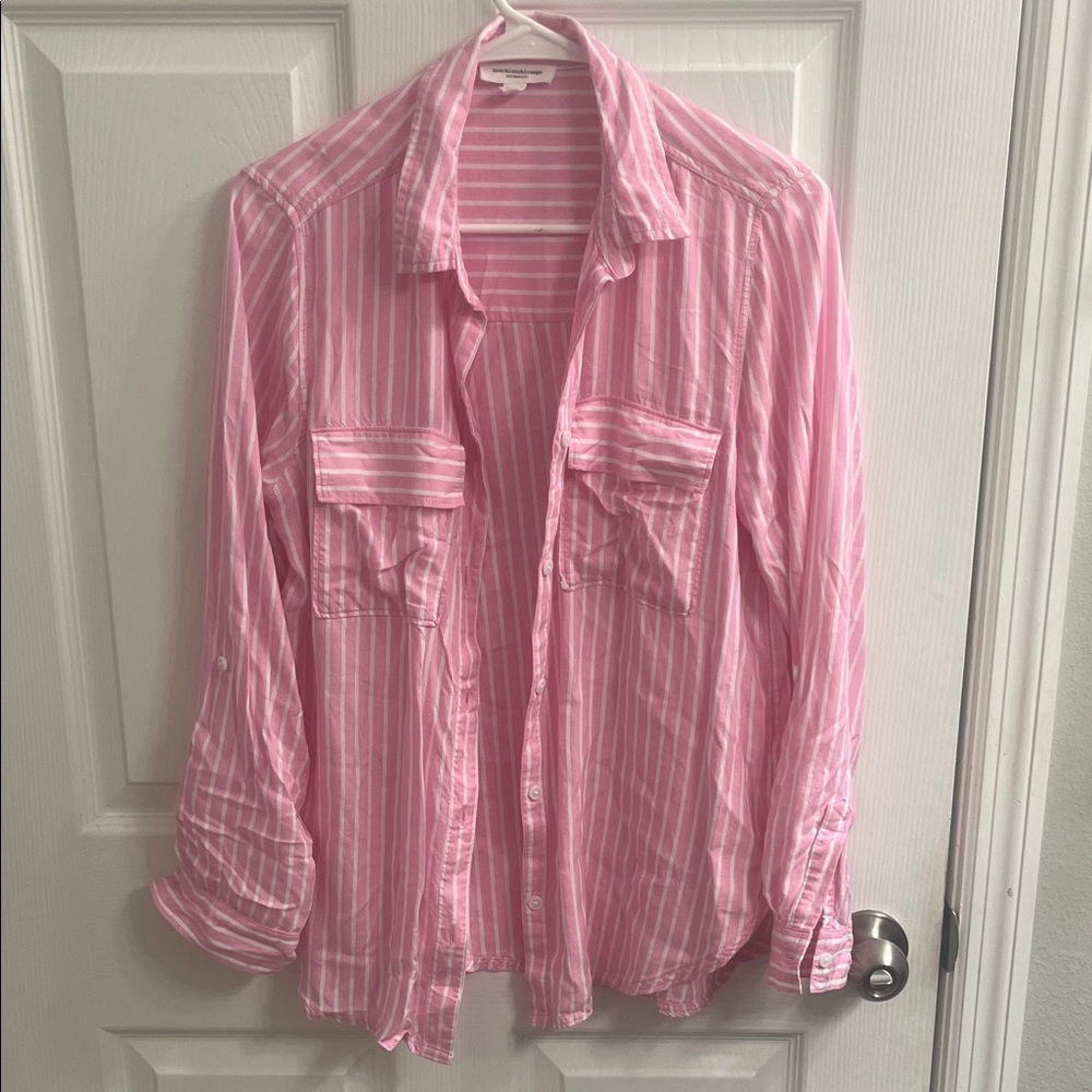 Beachlunchlounge Pink and White Striped Shirt